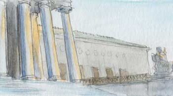 Supreme Court steps with the Library of Congress in the background