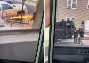 Man with flamethrower threatens SWAT team during standoff