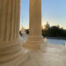 View of U.S. Capitol with sunset from Supreme Court steps