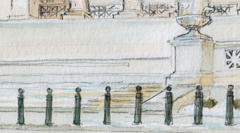 person standing in front of the court steps