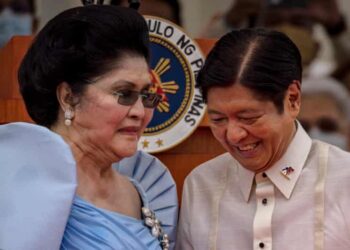 Ferdinand ‘Bongbong’ Marcos Jr with his mother, Imelda Marcos, after taking his oath as the next president of the Philippines.