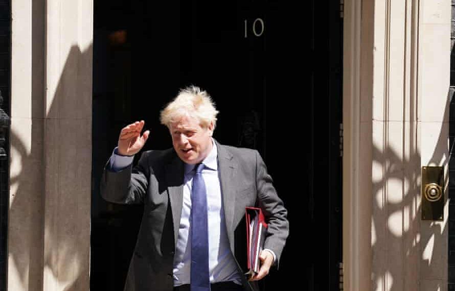 Boris Johnson leaving No 10 this morning ahead of PMQs.
