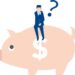 question money businessman thinking,on piggy bank,vector illustration,blue background