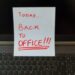 Open notebook with “Today … back to office” text.