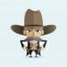 Sheriff character in gunfight Cartoon art of cowboy with hat and guns