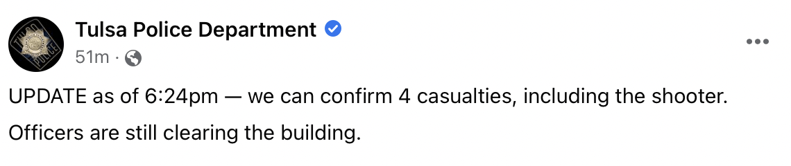 Multiple dead in Tulsa ‘active shooting’ at health clinic – Law Officer