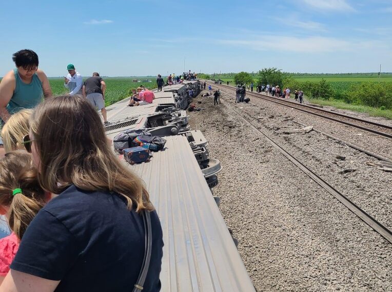 The scene of an Amtrak derailment