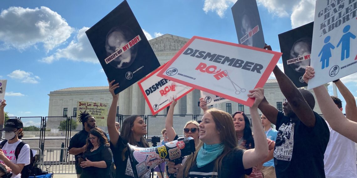 Demonstrators converge outside Supreme Court after Dobbs decision