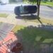 The vehicle rolls down the street before it crashes into a tree and skids to a halt, the video appears to show. 