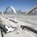 Car debris from a takeover crash remains on the 6th Street Viaduct on Tuesday, July 19, 2022 in Los Angeles, CA.