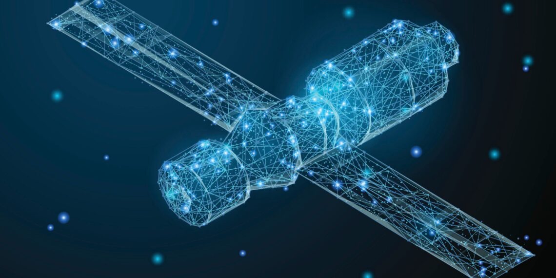 Orbital space station low poly blue