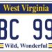 vehicle licence plates marking in West Virginia, in the United States of America