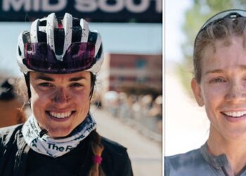 Left: victim Moriah "Mo" Wilson after a race. Right: A photo of suspect Kaitlin Armstrong released by the US Marshals.