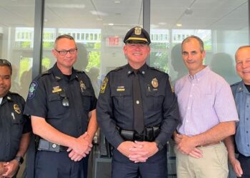 Oak Bluffs Police Chief Jonathan Searle poses during his swearing-in ceremony on Martha's Vineyard.