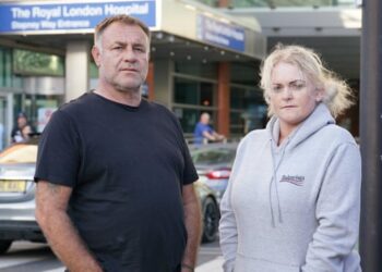 Paul Battersbee and Hollie Dance speak to the media outside the Royal London hospital
