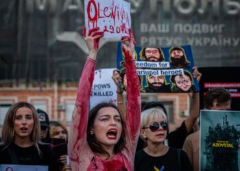 Relatives of Azov battalion soldiers protest in Kyiv after the explosion in Olenivka jail