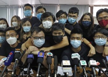Pro-democracy Hong Kong activists in 2020 after being elected in unofficial pro-democracy primaries. They include Joshua Wong