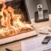 Close up view of burning laptop