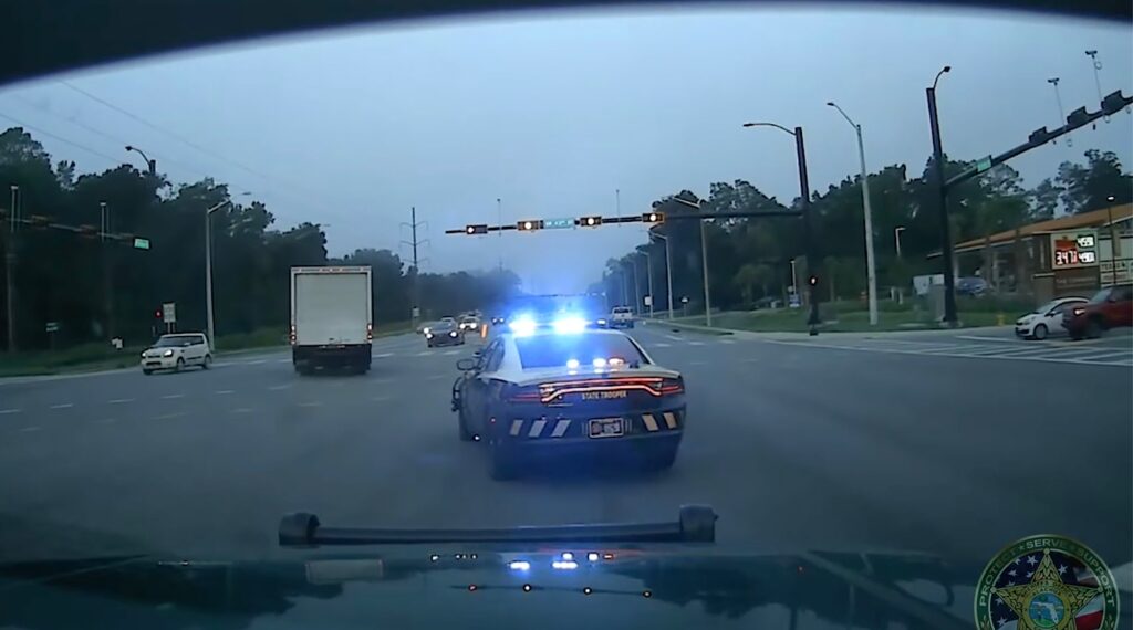 Footage shows Florida Highway Patrol troopers going on chaotic chase to capture Brandon Baker.