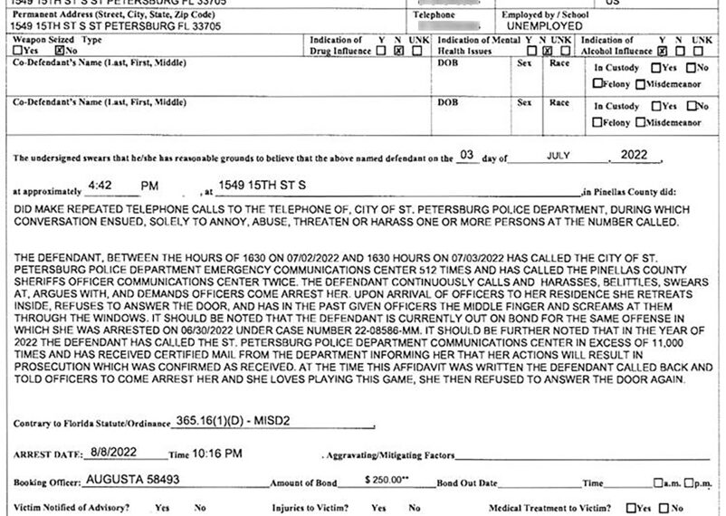 Carla Jefferson was arrested for making over 11,000 calls harassing police in Florida.