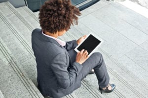 Young woman working with a tablet