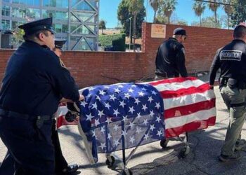 The Los Angeles County Probation Department’s Honor Guard and SEO deputies escorted Paula Lind's remains in a procession to the Los Angeles County Coroner’s Office. 