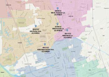 This map shows the dates and locations of the five shootings that took place in Stockton between July 8 and Sept. 27.