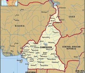 A map showing Cameroon and surrounding countries