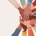 Group hands on top of each other of diverse multi-ethnic and multicultural people.Diversity people. Concept of teamwork community and cooperation.Diverse culture.Racial equality.Oneness