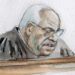 sketch of clarence thomas looking downward