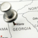 Atlanta on a map with a pin in it