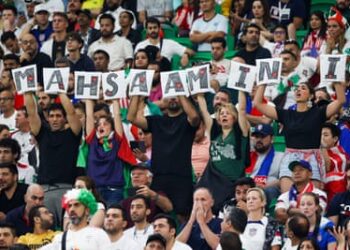 Protesters during the World Cup match between Iran and USA in Qatar, 29 November 2022