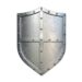 Steel medieval shield, metallic shield, isolated on white background, 3d rendering