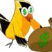 Goldfinch Bird Cartoon Character With Money Bag
