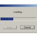 Retro download bar, alert window on computer monitor with loading message, classic style