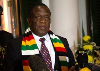 Zimbabwe’s president, Emmerson Mnangagwa, holds a press conference in Harare in 2019