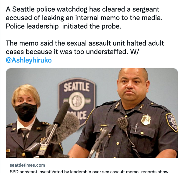 Seattle Police Sergeant Cleared After Department Investigated Her for Truth Memo – Law Officer