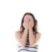Woman Covering Face With Hands Against White Background face palm, d’oh, sad, embarrass, diverse, stress