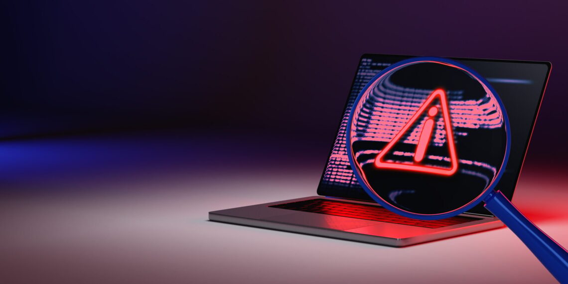 Search Hacked warning on laptop Concept of privacy data being hacked and breached from internet technology threat. 3d rendering.