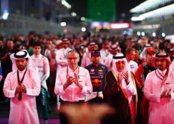The FIA president Mohammed ben Sulayem, the F1 CEO Stefano Domenicali and Khalid bin Faisal al-Saud, governor of Makkah
