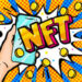 Concept of non fungible token. Hand holding a phone with Text NFT. Pay for unique collectibles in games or art.