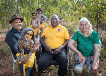 Yunupingu with Noel Pearson and Marcia Langton at Garma in 2018