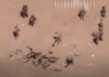 Video footage of soldiers burying bodies near an army base in northern Mali in April last year