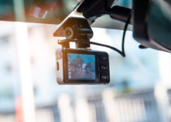 Car video camera attached to the windshield to record driving and prevent danger from driving