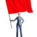 woman in a business suit holding a big red flag