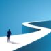 Business journey, businessman walking on long winding path going to success in the future long road