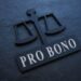 The inscription Pro bono on the plate in the form of scales.