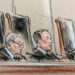 Three justices sitting on the bench with one speaking into a mic