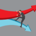 Lawyer clinging to two arrows that are diverging