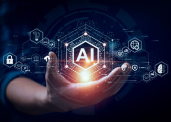 Businessman touching the brain working of Artificial Intelligence (AI) Automation, Predictive analytics, Customer service AI-powered chatbot, analyze customer data, business and technology